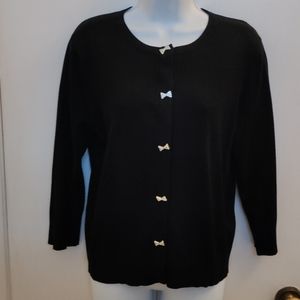 Black Cardigan with Rhinestone Bow Buttons